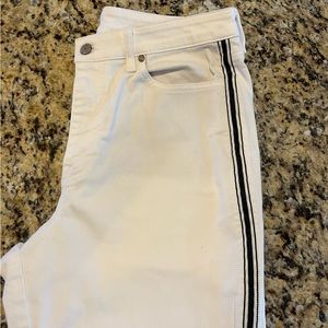 Talbots size 12 high waist straight leg white jeans with stripes down the side